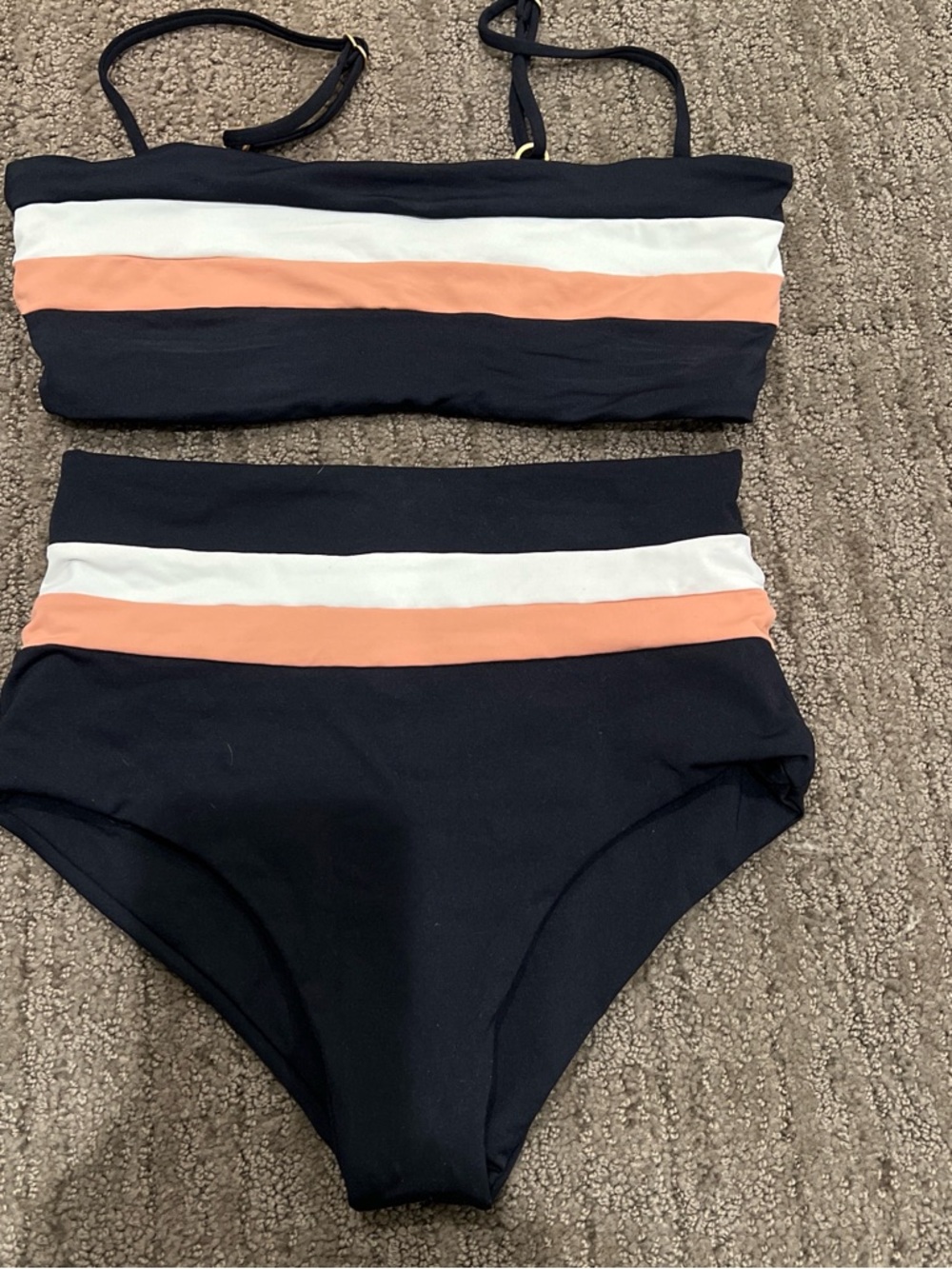 l*space Navy Bikini with White and Peach Stripes